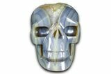Realistic Polished Banded Agate Skull with Quartz Crystal Pocket #378657-1